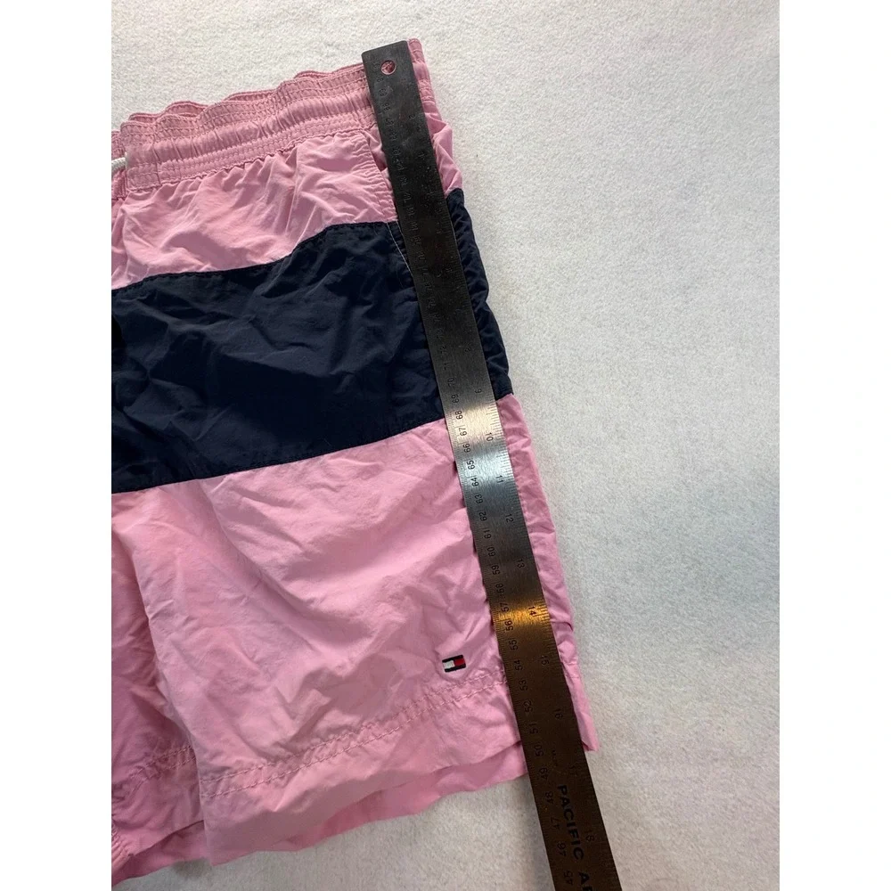 Tommy Hilfiger Mens Pink Navy Colorblock Swim Trunks Medium Drawstring Shorts